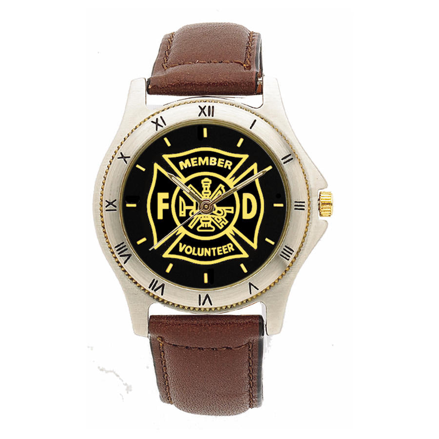 Volunteer Fire Dept Medallion Leather Band Watch