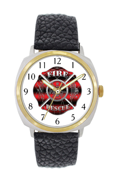 Firefighter Large Face Leather Band with Gold Accents