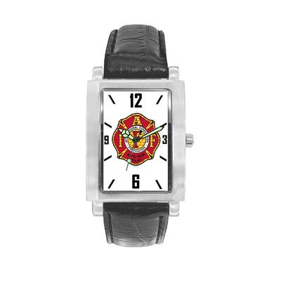 IAFF Gold Red Engravable Watch with Black Leather Band