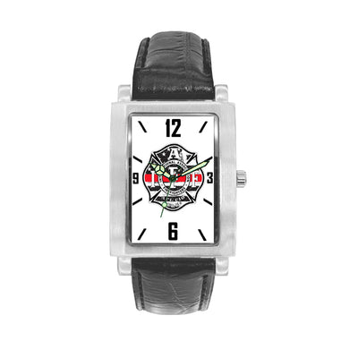 WQJ-180 IAFF Thin Red Line  Watch with Black Leather Band