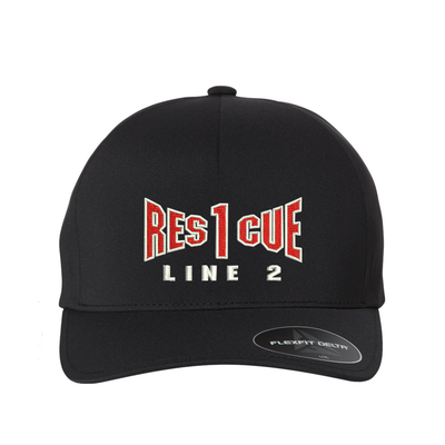 Fire Rescue personalized Delta Flexfit . Add your station number to the cap.  Embroidered text,  Rescue and the option of a second line below the main text.   Hat color black.