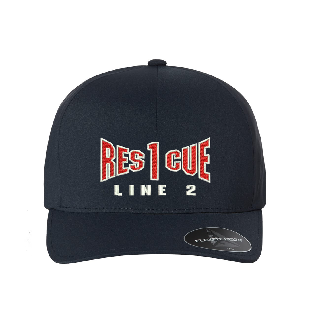 FlexFit hat featuring personalized Fire Rescue text for firefighters