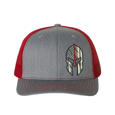Heather Grey and Red Richardson Trucker Hat for Firefighters