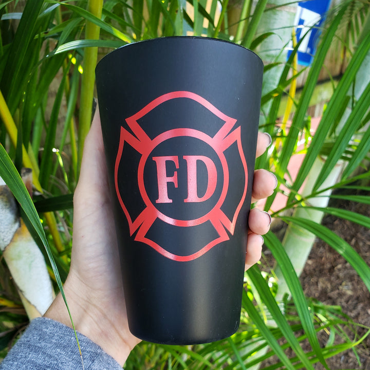 Matte Black and Red Maltese Straight Up Pint Glass Firefighter Gifts