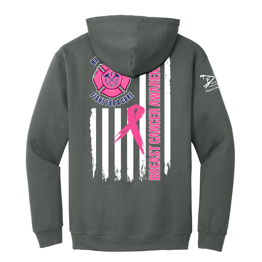 A dark gray pullover hoodie shown from the back, featuring a breast cancer awareness design #color_charcoal