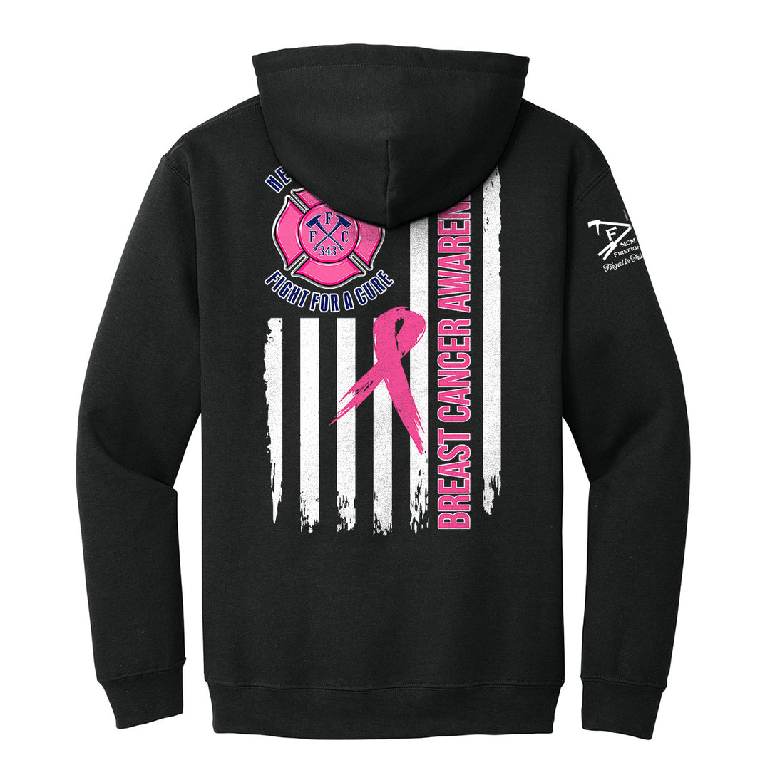 Black pullover hoodie shown from the back with a breast cancer awareness design #color_black