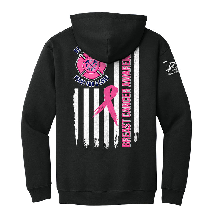 Black pullover hoodie shown from the back with a breast cancer awareness design #color_black