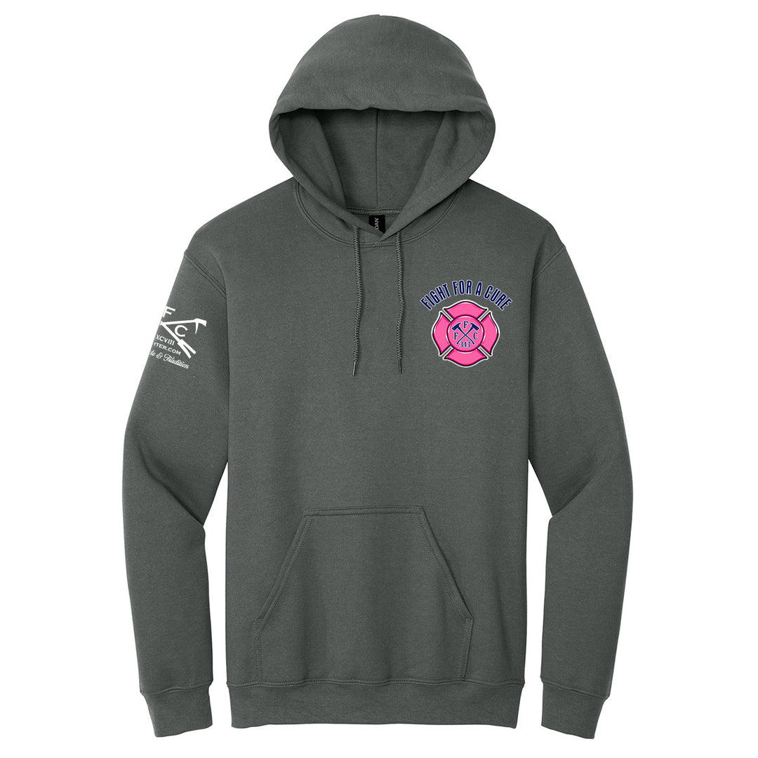 A dark gray pullover hoodie featuring a breast cancer awareness design #color_charcoal