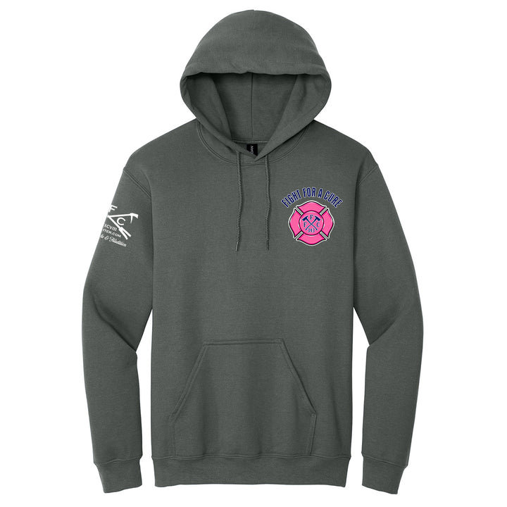 A dark gray pullover hoodie featuring a breast cancer awareness design #color_charcoal