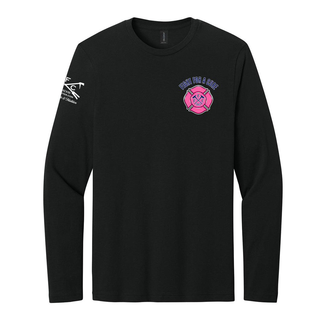 A black long-sleeve crewneck t-shirt with a pink and blue breast cancer awareness long sleeve shirt #color_black