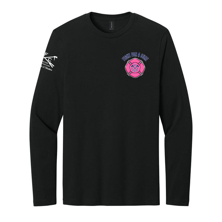 A black long-sleeve crewneck t-shirt with a pink and blue breast cancer awareness long sleeve shirt #color_black