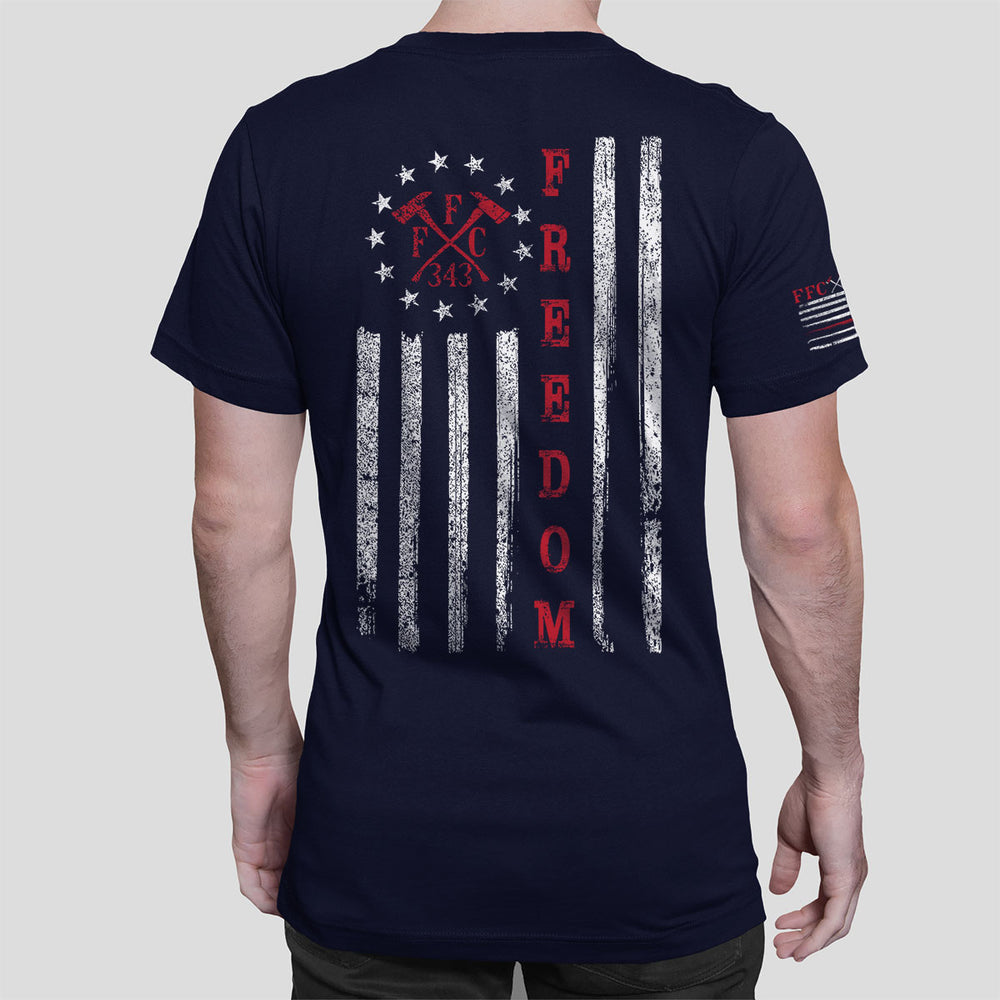 FFC 343 t-shirt featuring "FREEDOM" as the thin red line in flag design