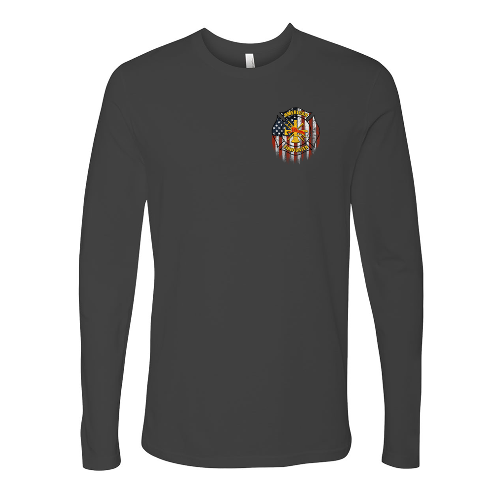 American Firefighter Premium Long Sleeve Shirt in grey Left Chest