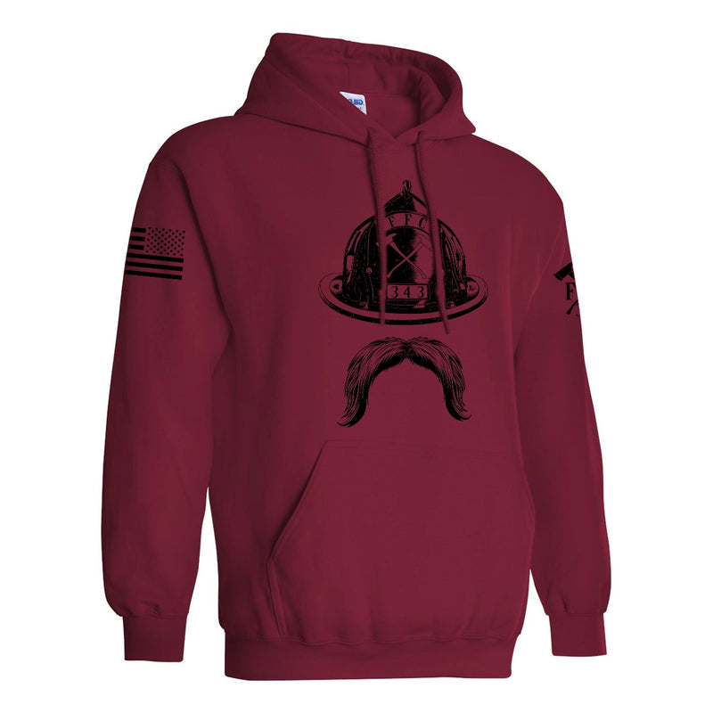 Right side view of a firefighter hoodies in cardinal red color with the USA flag printed.