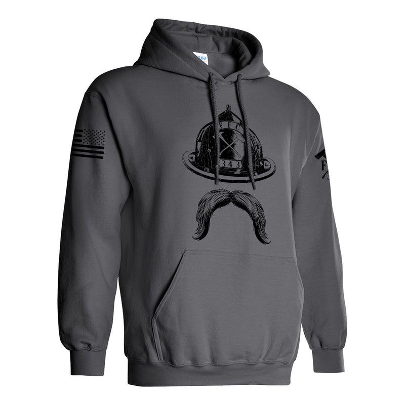 Right side view of a firefighter hoodies in heavy metal color with the USA flag printed.