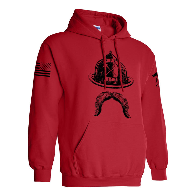 Right side view of a firefighter hoodies in red color with the USA flag printed.