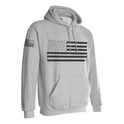 Right side view of a firefighter hoodies in grey color with the USA flag printed.