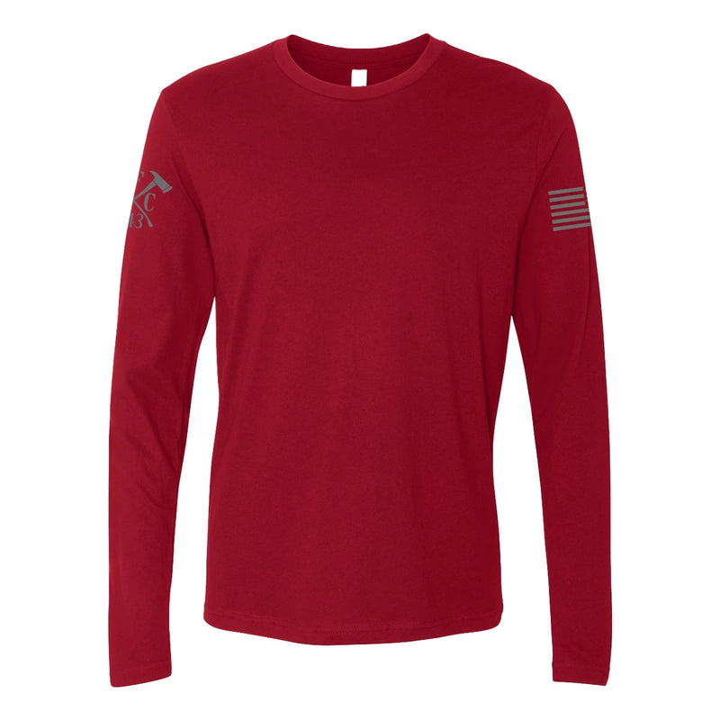 Front view of firefighter long sleeves in red cardinal red color, simple and minimalist style