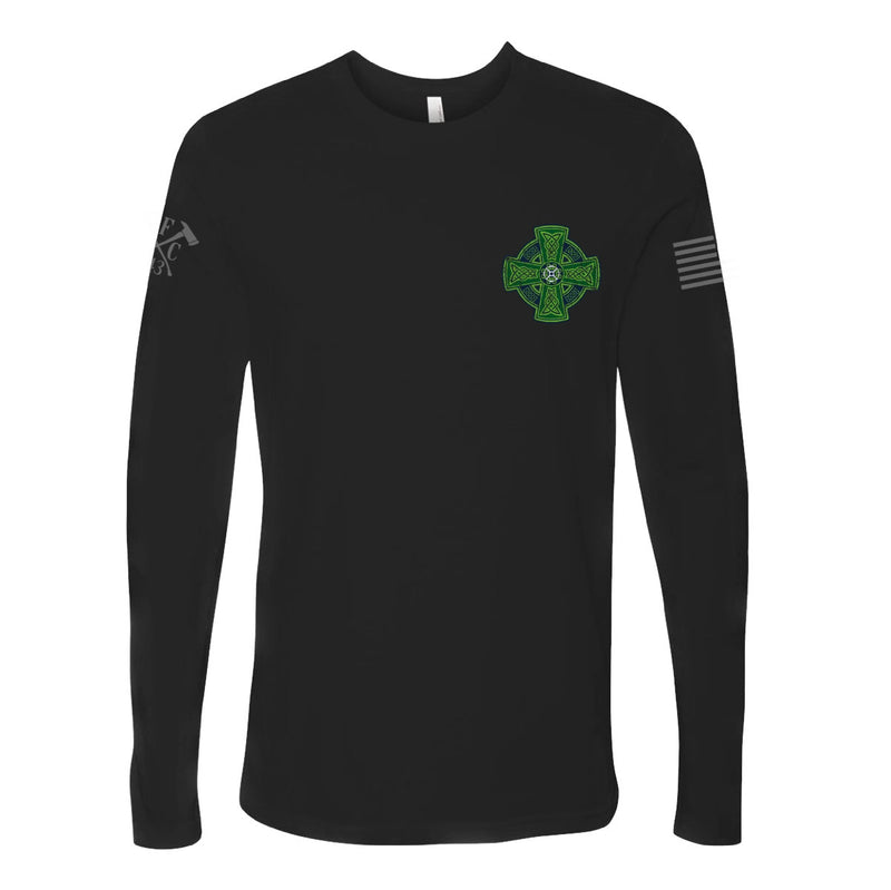 Front view of firefighter long sleeves in black color with left chest print.