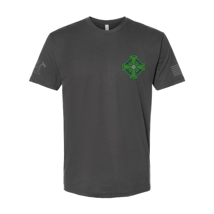 Front view of firefighter T-Shirt in heavy metal color with left chest print.