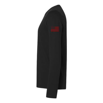 Left side view of a firefighter long sleeves in black color with the USA  flag printed.