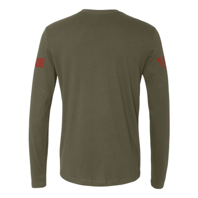 Back view of firefighter long sleeves in color military green