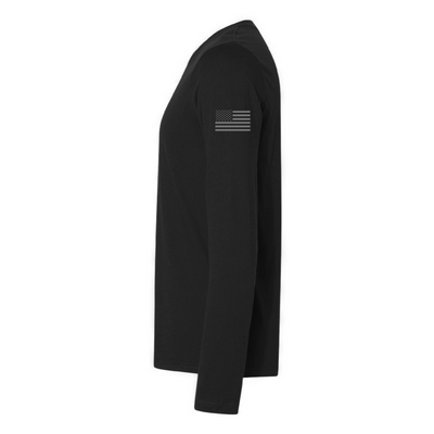 Left side view of a firefighter long sleeves in black color with the USA flag printed.