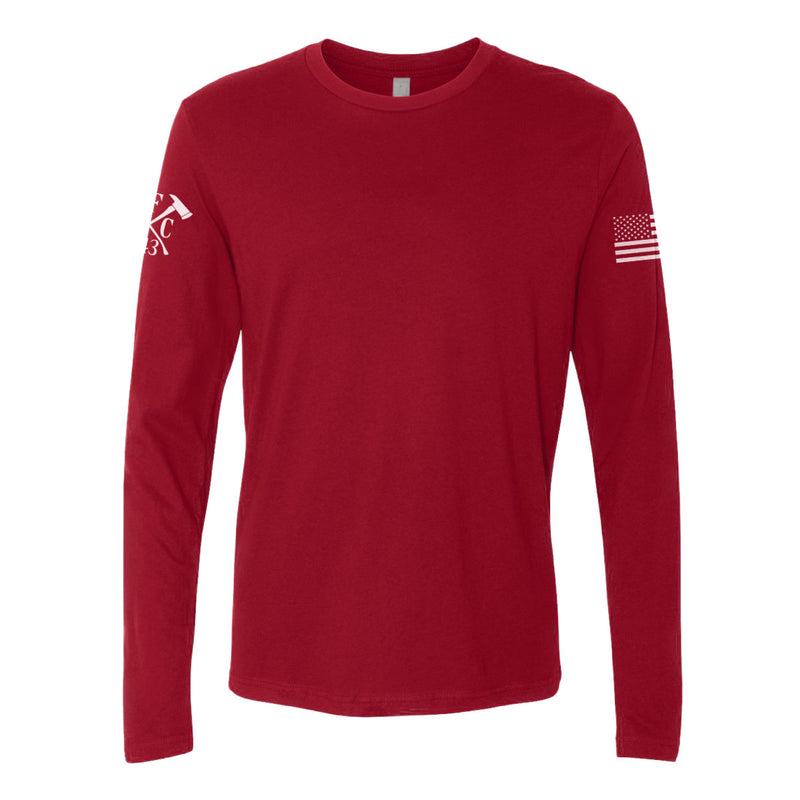 Front view of firefighter long sleeves in cardinal red color