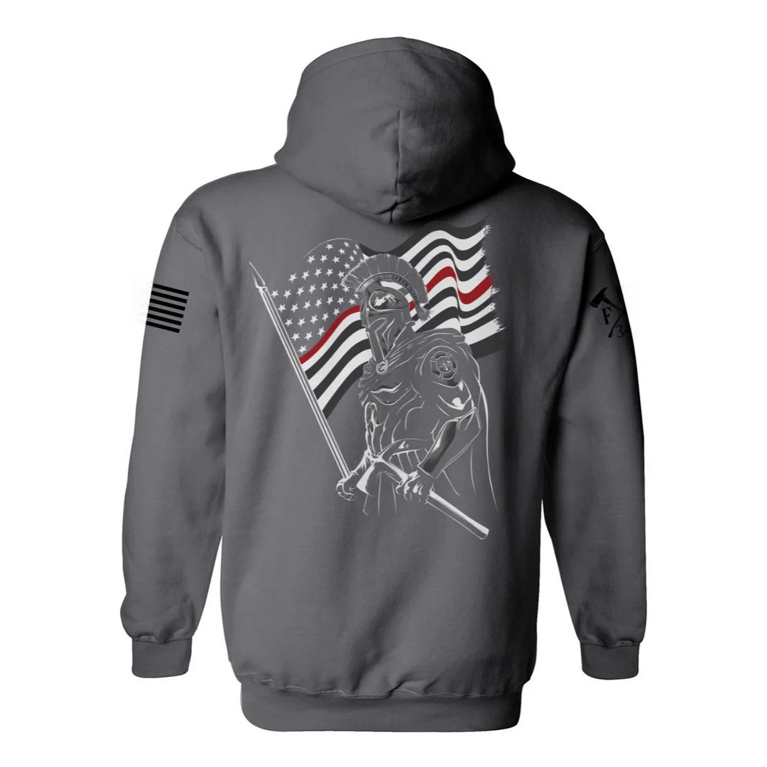 Firefighter hoodie with Spartan, USA flag, and FFC logo