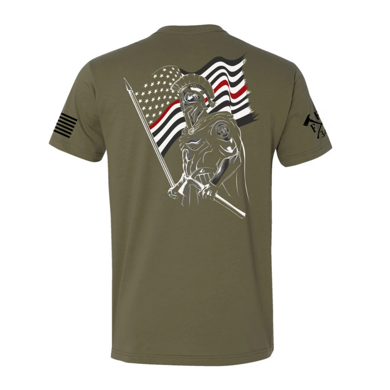 Firefighter T-shirt with Cavalier knight design and USA flag