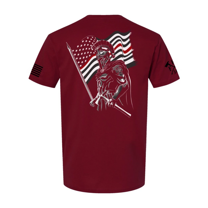 Firefighter T-shirt featuring Cavalier knight and USA flag