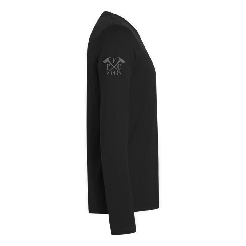 Right side view of a firefighter long sleeves in black color with the FFC 343 logo.