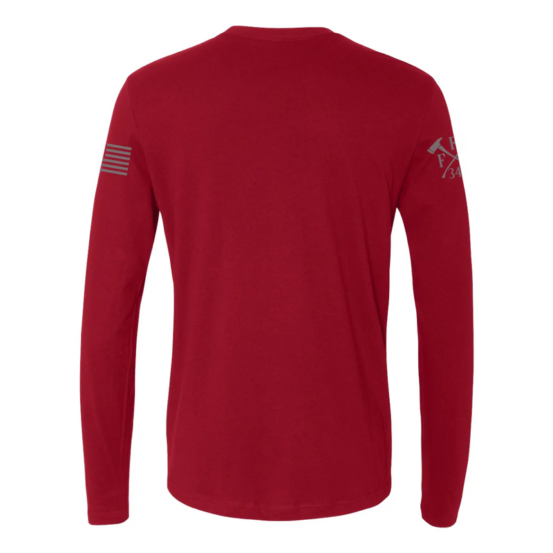 Back view of a firefighter long sleeves in cardinal red color