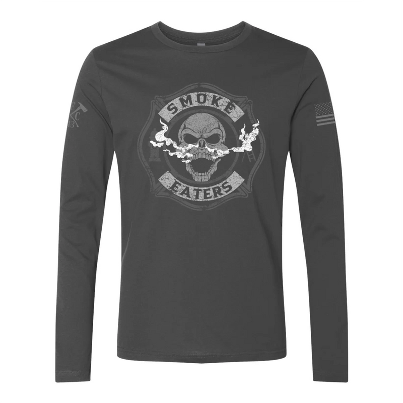 Back view of a firefighter long sleeves in heavy metal color