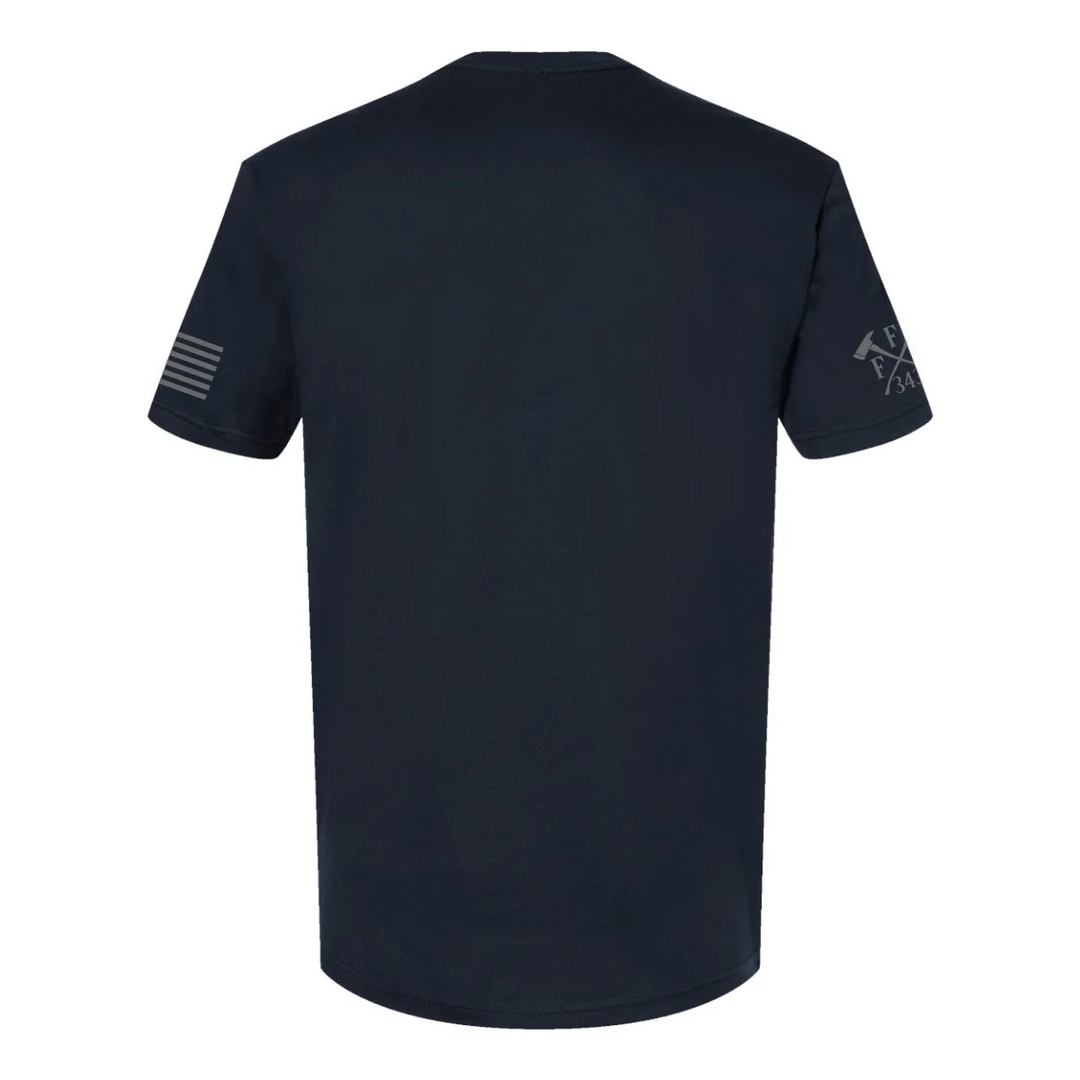 Back view of a firefighter T-Shirt in navy color