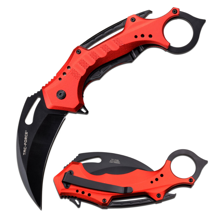 Spring Assisted Hawkbill Red and Black Firefighter Knife