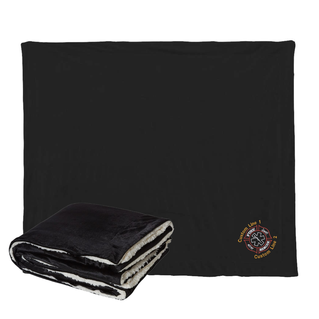 Black Sherpa Blanket with Fire Rescue Customized Embroidery