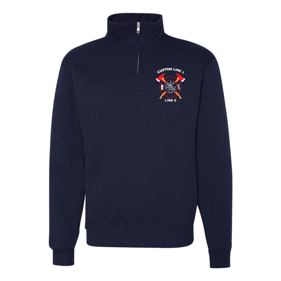 Customized Crossed Axes Firefighter Quarter Zip Job Shirt in Navy