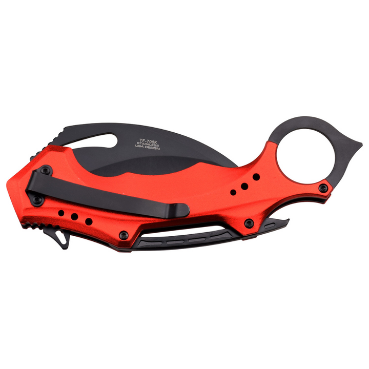 Spring Assisted Hawkbill Red and Black Firefighter Knife