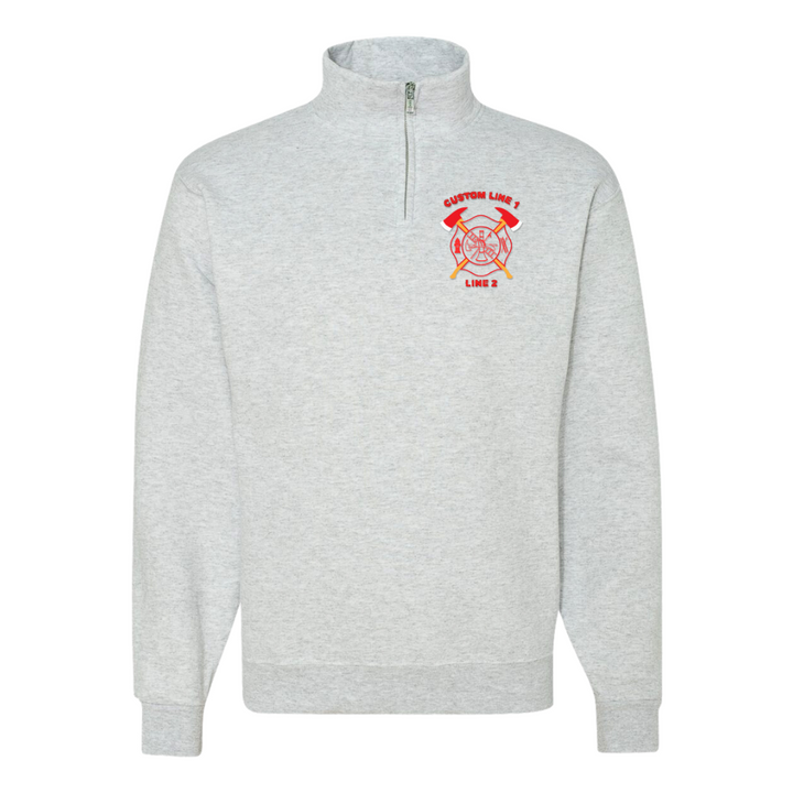 Customized Crossed Axes Firefighter Quarter Zip Job Shirt in Light Grey