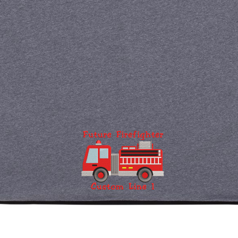 Customized Baby Blanket with Fire Truck  in Dark Grey