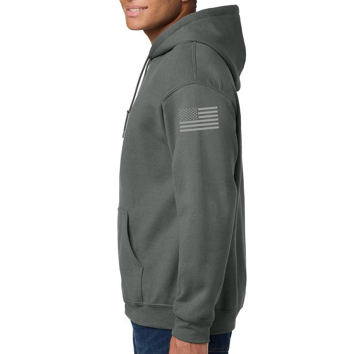 Left sleeve view of charcoal 343 Skyline Hoodie #color_charcoal