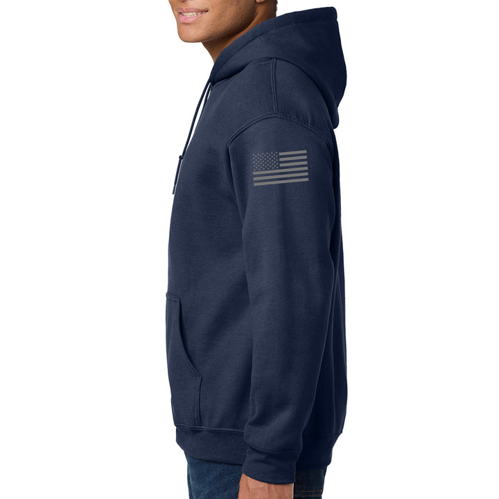 Left sleeve view of navy 343 Skyline Hoodie #color_navy
