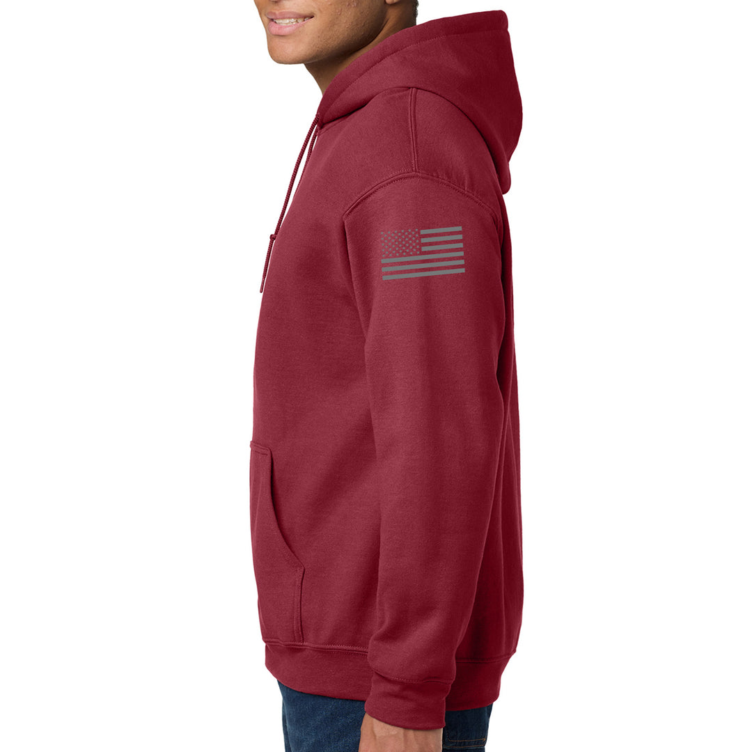 Left sleeve view of cardinal red 343 Skyline Hoodie #color_cardinal-red