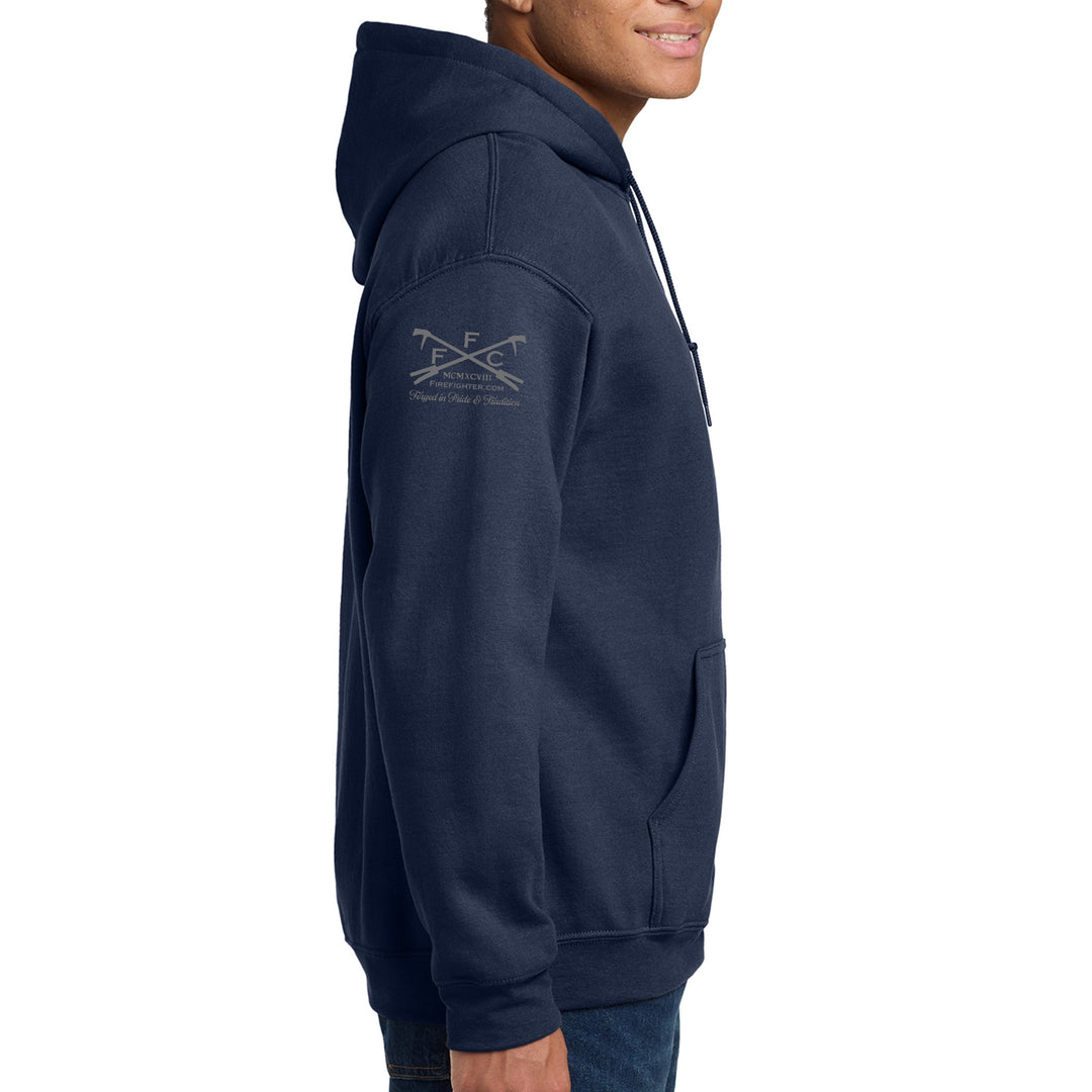 Right sleeve view of navy 343 Skyline Hoodie #color_navy
