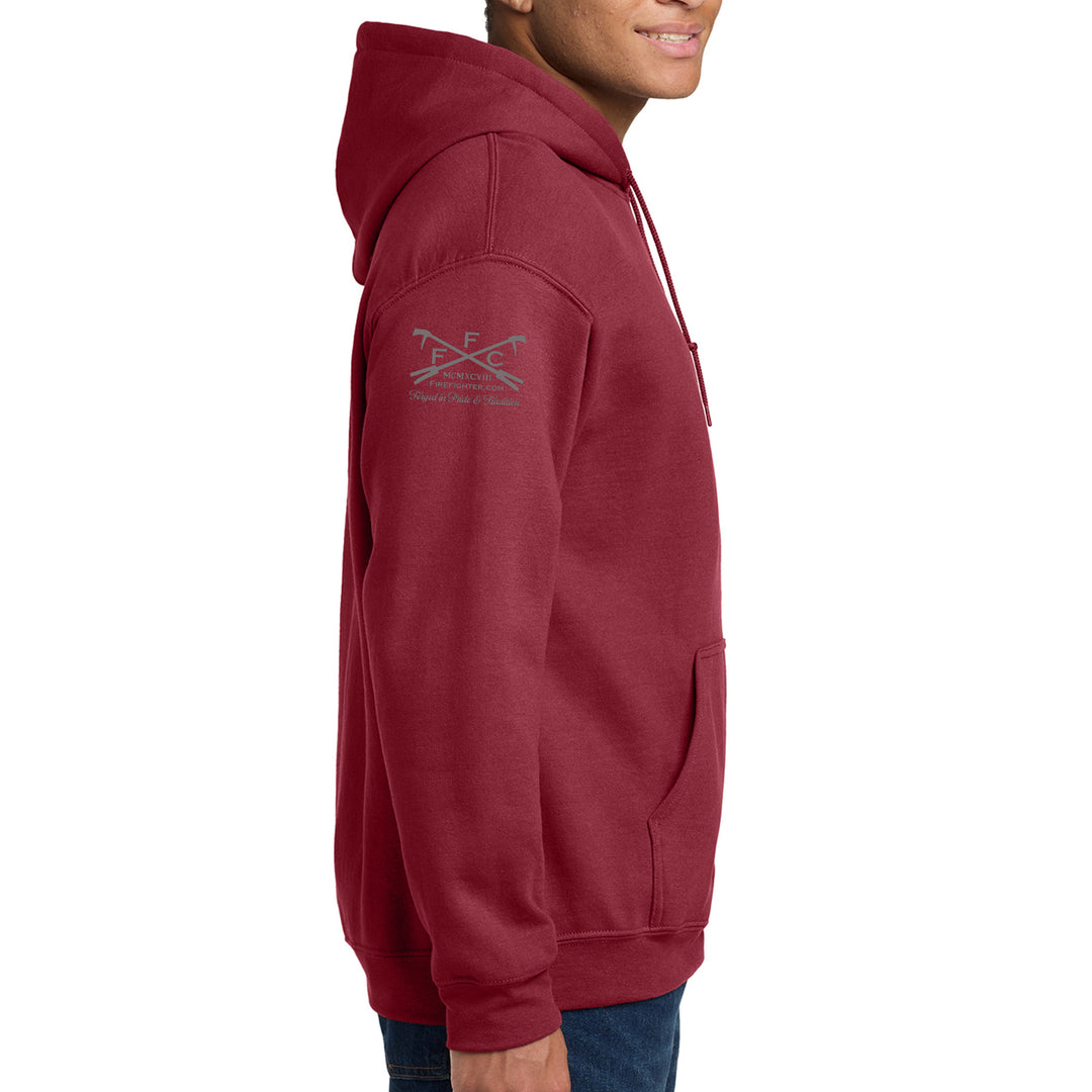 Right sleeve view of cardinal red 343 Skyline Hoodie #color_cardinal-red