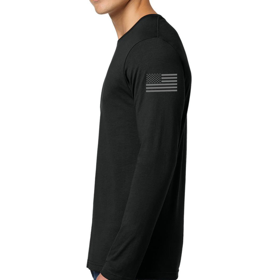 Left sleeve view of black 343 Skyline Long Sleeve T-Shirt #color_black