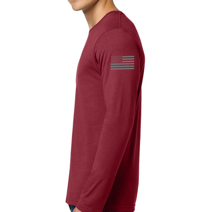 Right sleeve view of cardinal red 343 Skyline Long Sleeve T-Shirt #color_cardinal-red
