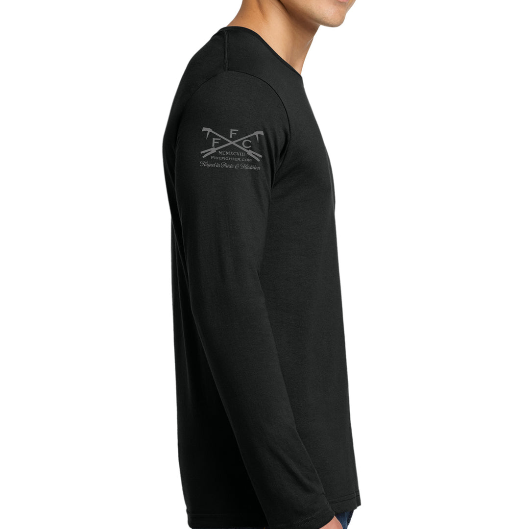 Right sleeve view of black 343 Skyline Long Sleeve T-Shirt #color_black