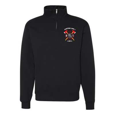 Customized Crossed Axes Firefighter Quarter Zip Pull Over in Black